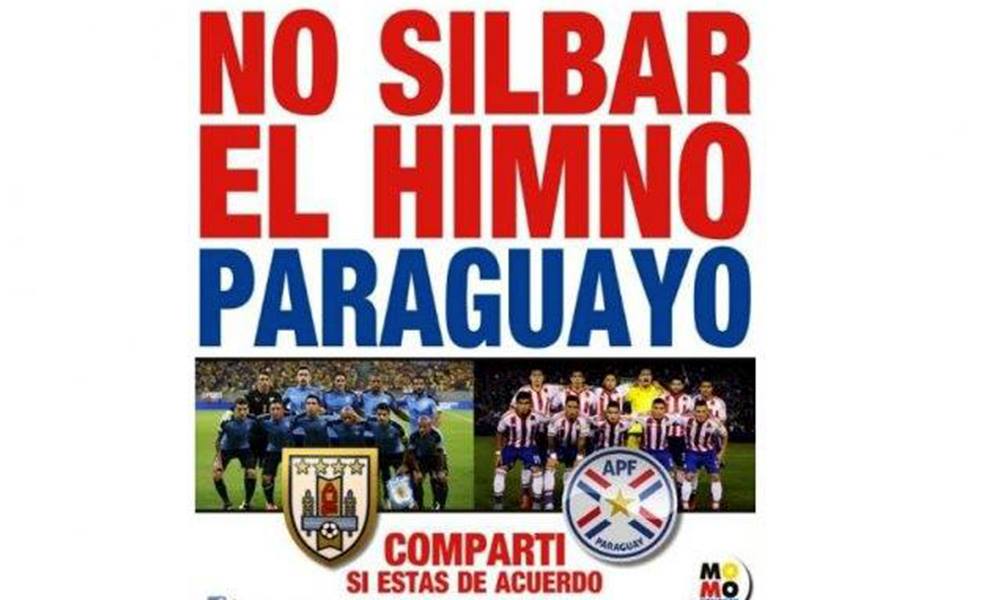 Imagen que recorre las redes sociales "No silbar el Himno Paraguayo". Foto://Twitter Nicolás Lussich.